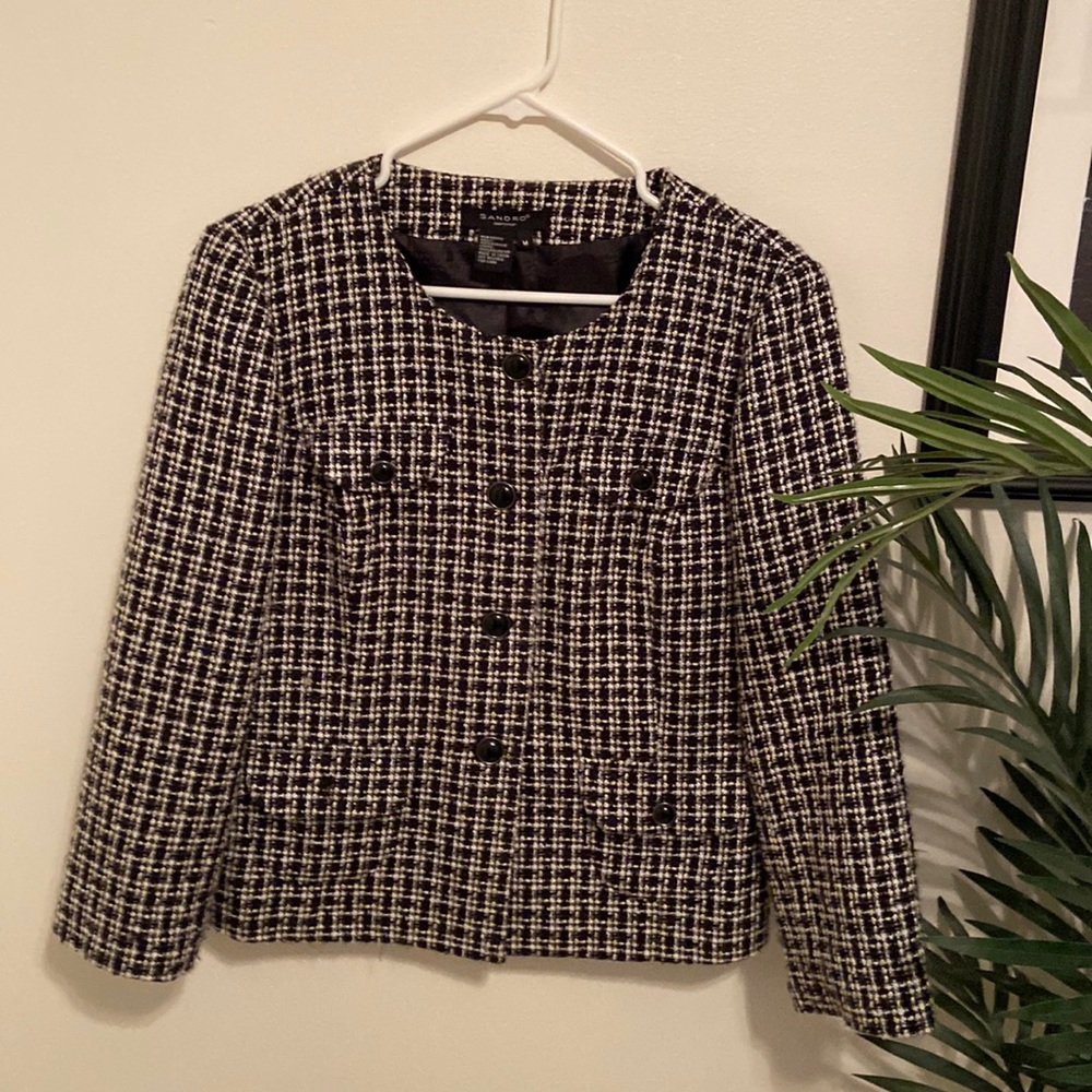 Sandro Black and white button up tweed  jacket.